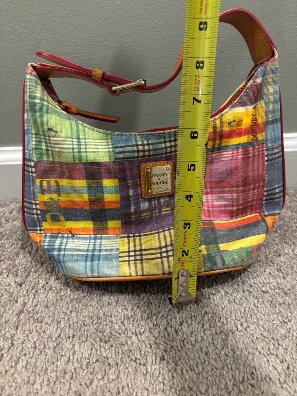Vintage Dooney & Bourke Madras Picnic Ants Plaid Leather Shoulder Bag - Picture 9 of 9